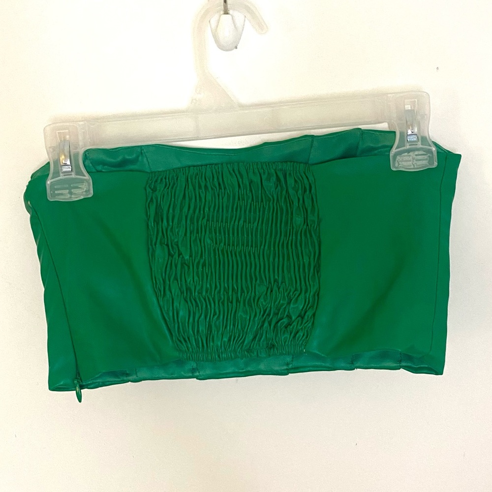 Zara Strapless Bustier Crop Top in Green Vegan Leather - Picture 5 of 9